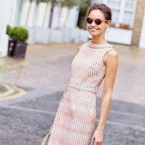 Boden Martha Pink & White Geometric Dress with Jackie O Collar